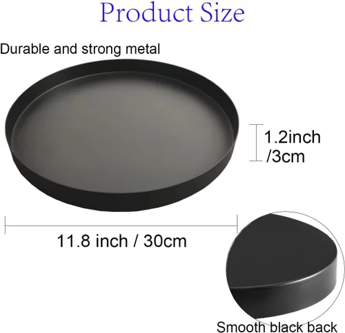 Vista 7 de Bandeja redonda de metal negro para velas, bandeja de servir decorativa para decoraciones modernas de hogar de granja (11.8")