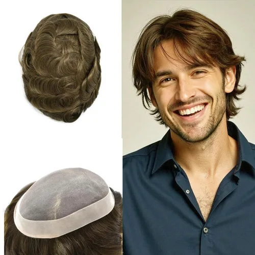 Vista 21 de Toupee - Sistema de reemplazo de cabello fino y duradero para hombre, piezas de cabello 100% humano para hombres, revestimiento de poliéster, unidad