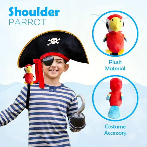Vista 5 de 4E's Novelty Loro relleno en el hombro Accesorio de disfraz de pirata para niños y adultos, disfraz de Halloween para niños y niñas (1 pieza)