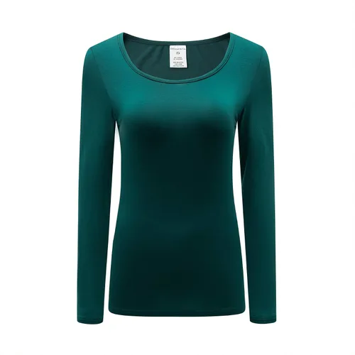 Vista 17 de OThread & Co. Camiseta de manga larga con cuello redondo para mujer, capa básica, de elastano Albaricoque