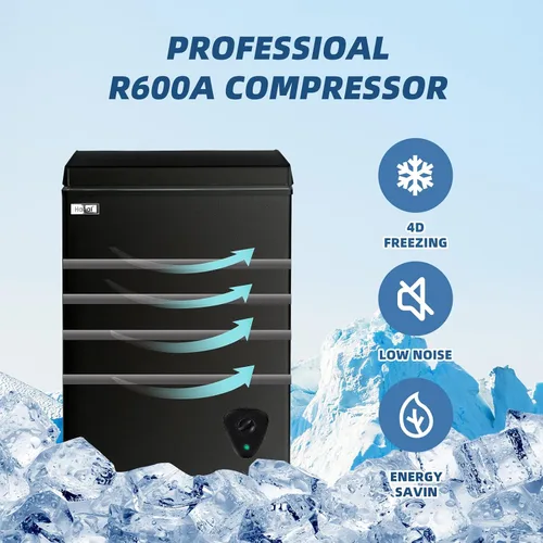 Vista 3 de WANAI Congelador de Arcón 3.5 Pies Cúbicos Pequeño Profundo Puerta Superior Mini con Canasta Removible, Bajo Ruido, 7 Temperaturas Ajustables