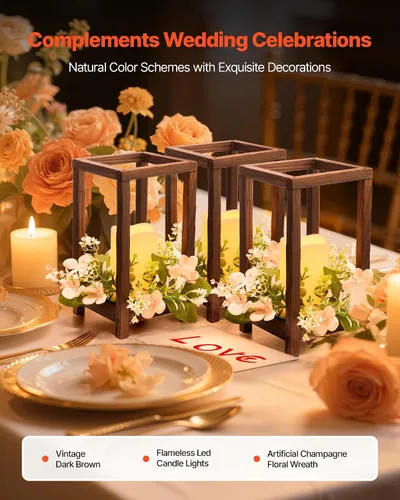 Vista 2 de VEVOR Juego de 10/30 piezas de centro de mesa de madera para boda, incluye 10 portavelas de madera, 10 velas LED sin llama, 10 coronas florales