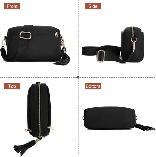 Vista 3 de Bolsos cruzados pequeños para mujer, correa de guitarra de moda, borla de cuero, monedero para cámara