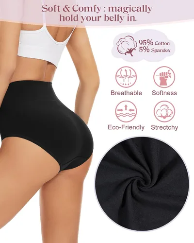 Vista 3 de Sunm Boutique Ropa interior de algodón para mujer, de cintura alta, cobertura completa, bragas, talla grande, paquete de 3457