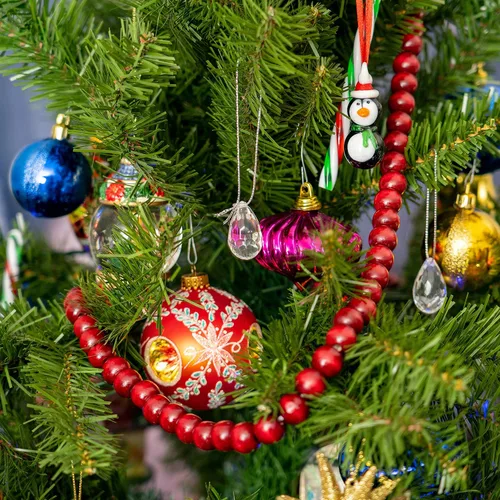 Vista 3 de Ornativity Guirnalda de Navidad de madera, decoración de árbol de Navidad con cuentas de madera rústica, guirnalda de cuentas, decoración navideña
