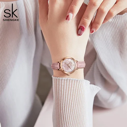 Vista 3 de SHENGKE Reloj de cuero para mujer reloj de lujo para mujer resistente al agua para mujer