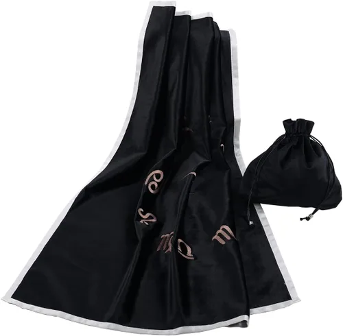 Vista 25 de BLESSUME Wizard Tarot Mantel y bolsa Cuadrado Azul Tarot Paño Negro