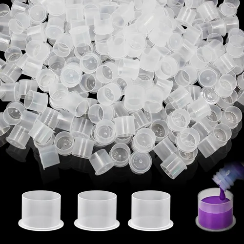 Vista 9 de 300 tapas de tinta para tatuaje, 300 tapas de tinta mezcladas, vasos desechables de tinta para tatuajes con base, 100 pequeños, 100 medios, 100