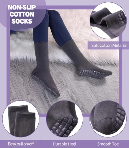 Vista 6 de LANLEO Calcetines de pilates con empuñaduras para mujer, calcetines antideslizantes para yoga, baile, atletismo, entrenamiento, hospital, calcetines