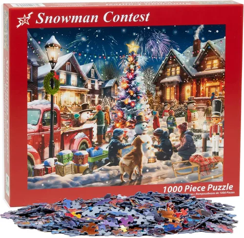 Vista 4 de Vermont Christmas Company Snowman Contest - Rompecabezas de 1000 piezas, rompecabezas de Navidad de piezas grandes, piezas entrelazadas