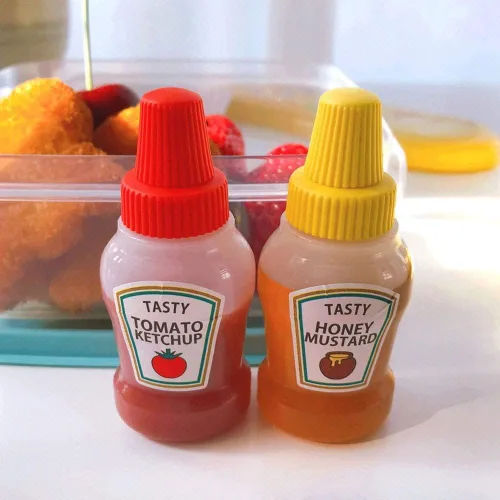 Vista 5 de Mini botellas de salsa de tomate, 0.8 onzas líquidas, rellenables, para condimentos, aderezos de ensalada, tomate, ketchup de mayo, jarabe de mayo