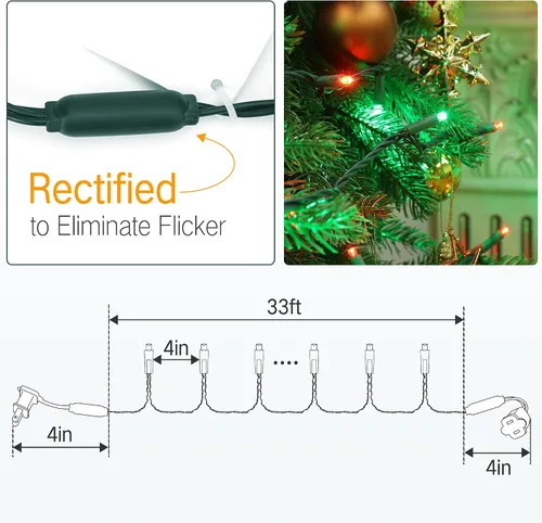 Vista 8 de Brizled Luces de Navidad rojas y verdes, 33 pies, 100 luces LED de 0.197 in, mini luces de Navidad de gran angular conectables, luz de árbol