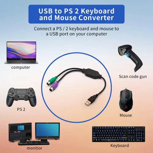 Vista 2 de PS/2 to USB Adapter Cable, 4Pack PS2 Female to USB Male Converter Connector Adapter for PC Keyboard