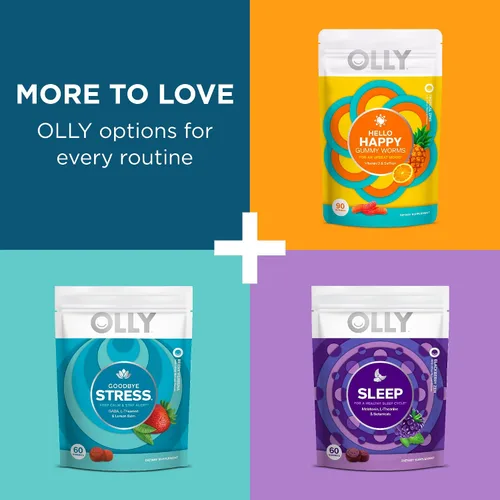 Vista 5 de OLLY Joy Jar Gift - Recipiente de vitaminas de botella de vidrio fácil recargable, capacidad para hasta 120 gomitas de vitaminas, edición limitada