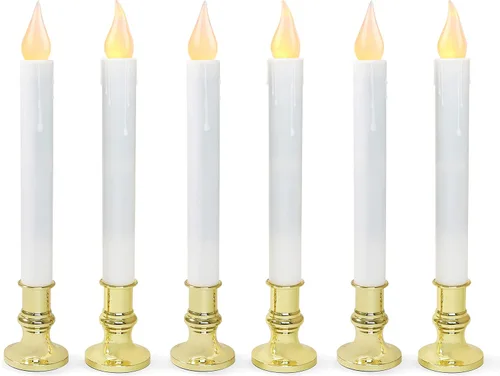 Vista 13 de FURORA LIGHTING Velas LED cónicas blancas con soportes dorados, paquete de 2 con temporizador de 5/19, elegante brillo sin llama para decoración