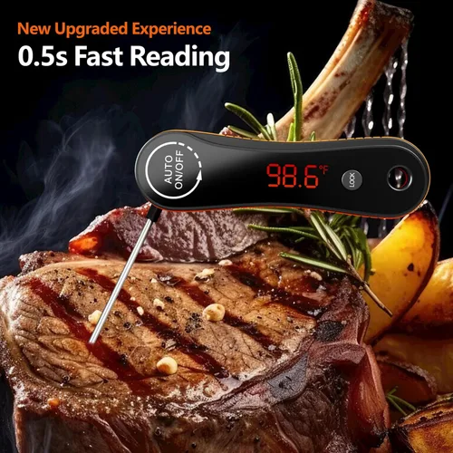 Vista 3 de Termómetro digital de carne de lectura instantánea de 0.5s, Paysean ± 0.5℉ con pantalla retroiluminada giratoria automática, impermeable IP67