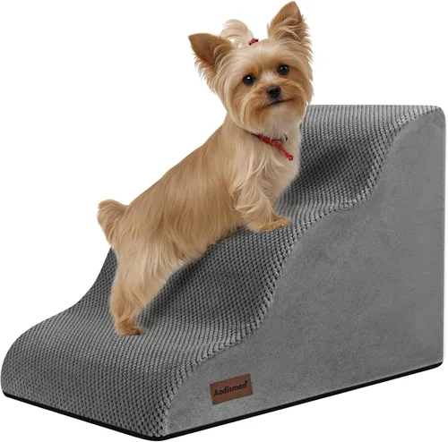 Vista 14 de Aodisman Escaleras para perros pequeños,Rampa para perros de 3 escalones Beige