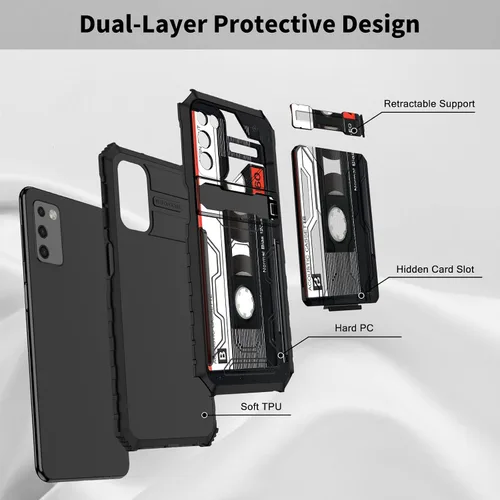 Vista 2 de Funda protectora de TPU suave para Samsung Galaxy A03S con soporte para tarjeta de crédito y soporte de doble capa de policarbonato duro de TPU