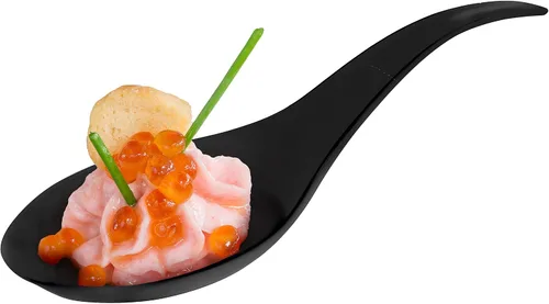 Vista 2 de Cucharas de degustación de lágrimas, 50 cucharas desechables de plástico negro, ideal para aperitivos, postres, salsas, salsas y más