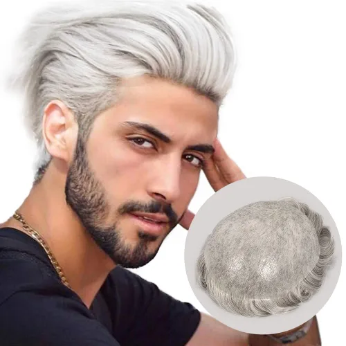 Vista 7 de Amiable toupee para hombres 0.001 in ultra suave piel fina para hombre, pieza de cabello humano real para hombres, sistema de reemplazo de cabello