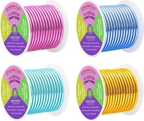 Vista 147 de Mandala Crafts - Alambre de aluminio anodizado de calibre 22 para hacer joyas - 137.2 m de alambre flexible surtido y coloreado - Doble para bonsái