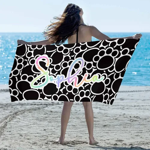 Vista 23 de Artsadd Toalla de playa personalizada con nombre, toallas de playa personalizadas con puntos azules y flores, toallas de playa con nombre