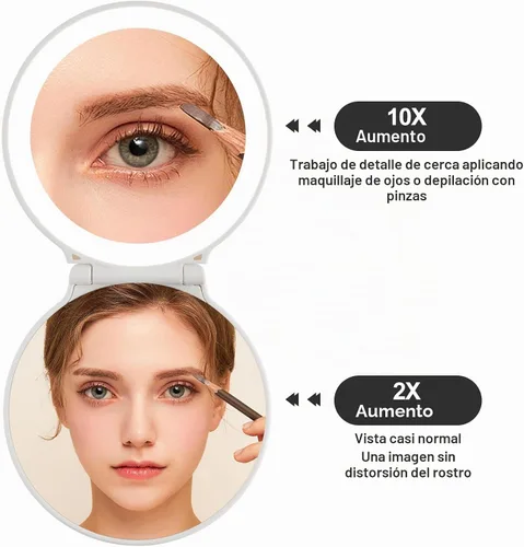 Vista 2 de Espejo de maquillaje compacto con luces, espejo de bolsillo para mujer