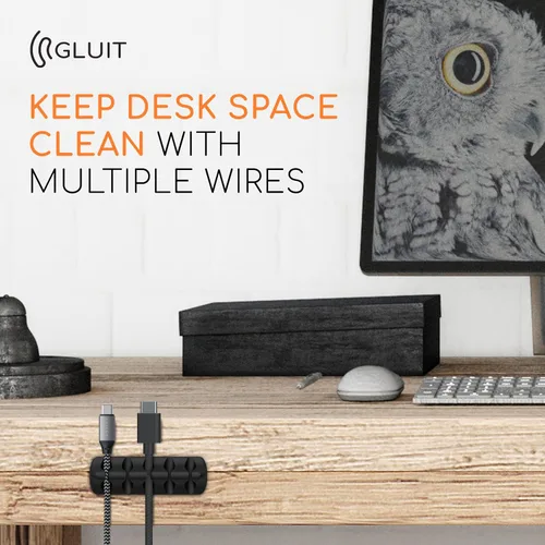 Vista 8 de GLUIT Organizador de cables para soporte de cables de escritorio para mesita de noche, organizador de cargador adhesivo de escritorio versátil clips