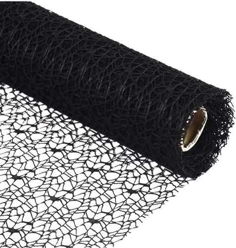 Vista 2 de EXCEART Rollo de gasa jacquard negro de 15.7 in de ancho x 70 pulgadas de largo, malla decorativa para manualidades, proyectos escolares, envoltura