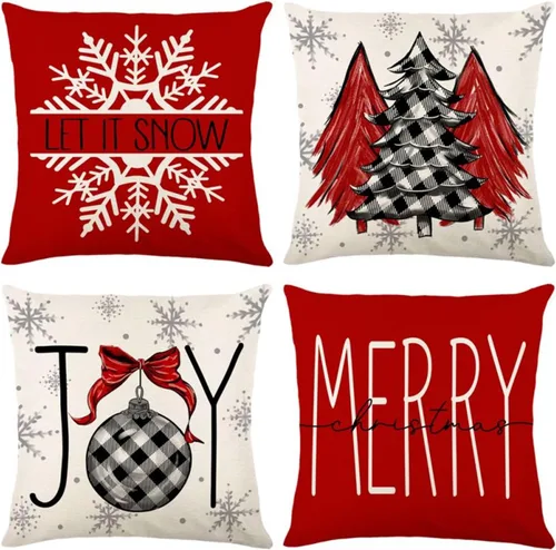 Vista 25 de ONFAON Decoraciones de Navidad - Fundas de almohada de Navidad 18x18, juego de 4, decoración navideña para sofá, sofá cama, cojín, decoraciones