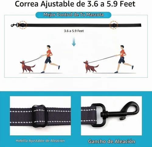 Vista 3 de Juego de collar y correa reflectante para perro con hebilla de bloqueo de seguridad, collares de nailon para mascotas ajustables para perros Negro