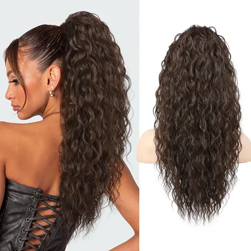 Vista 22 de SEIKEA Extensión de cola de caballo, cola de caballo falsa de 22" larga, ligera, rizada natural completa con cordón, extensión de cabello