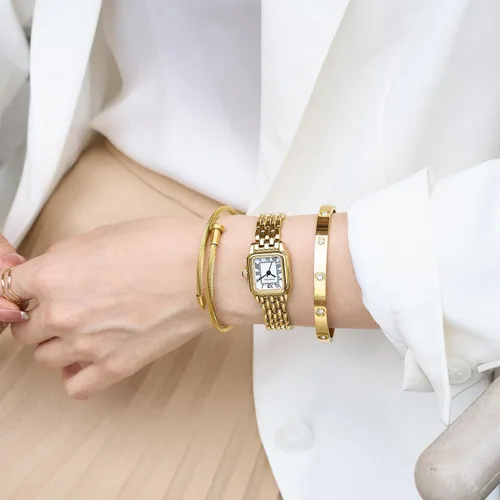Vista 8 de CHEETAH Juego de reloj y pulsera de oro para mujer
