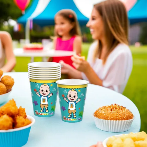 Vista 2 de amscan Vasos de papel para fiesta de Cocomelon verde, 9 onzas, paquete de 8