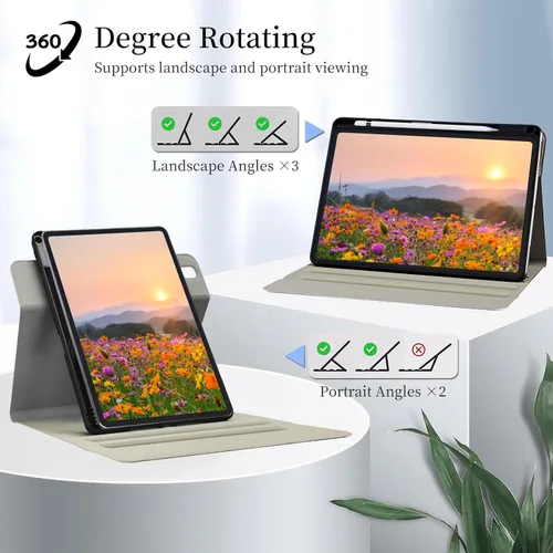 Vista 5 de Funda de teclado para iPad de 9ª/8ª/7ª generación de 10.2 pulgadas 2021/2020/2019 con soporte delgado giratorio de 360 grados, cubierta inteligente