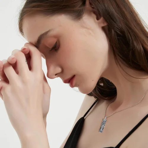 Vista 156 de Collar con colgante de urna de cenizas de cremación y árbol de la vida para mujer, plata de ley US1