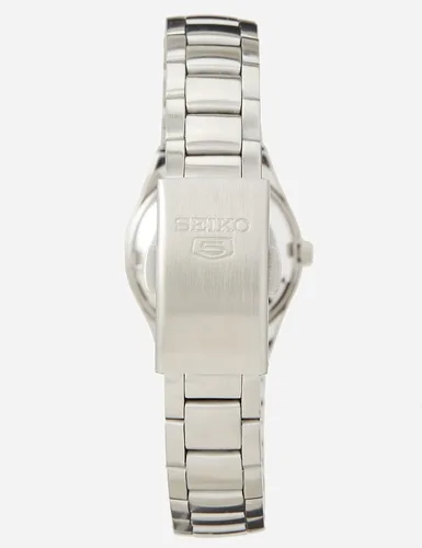 Vista 4 de SEIKO Reloj automático de acero inoxidable con esfera plateada SYMC07 5 para mujer, Azul, Correa