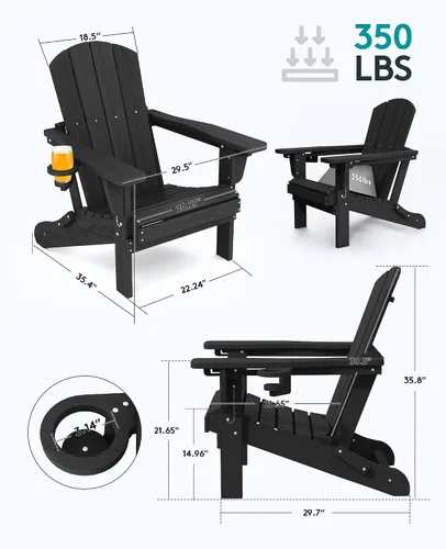 Vista 6 de SERWALL Juego de 5 piezas con silla Adirondack ajustable, puf otomano y mesa, negro