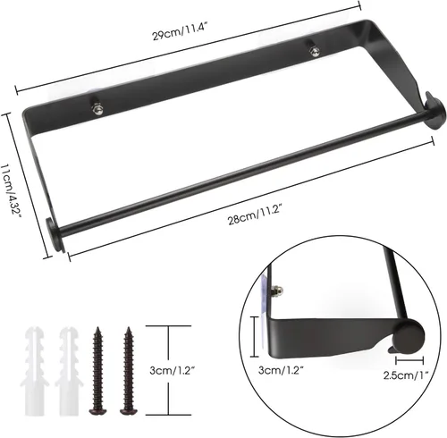 Vista 4 de PHUNAYA Soporte de pared para toallas de papel para debajo del gabinete, para cocina del hogar, acero inoxidable para rollos grandes, color negro