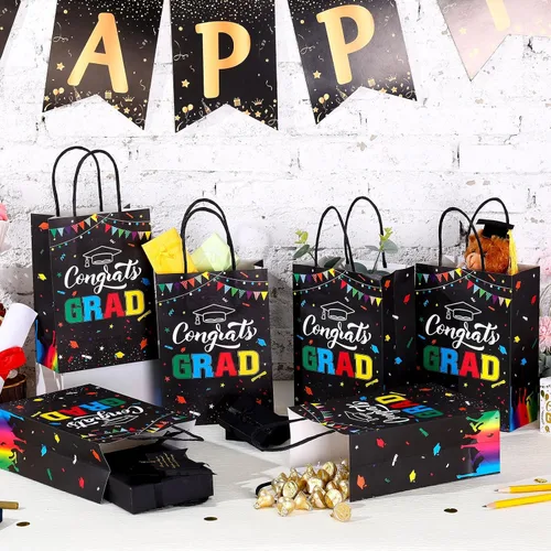 Vista 2 de TaoBary 24 bolsas de regalo de graduación de arcoíris negro 2026, bolsas de felicitaciones de graduación, recuerdos de fiesta con asas, regalos