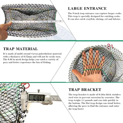 Vista 3 de Crab Trap Bait Lobster Crawfish Shrimp Portable Folded Cast Net Magic Collapsible Fishing Traps Nets Accessories for Blue Crabs