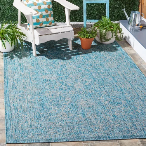 Vista 38 de SAFAVIEH Alfombra lavable al aire libre, colección Courtyard - 2'3" x 5', azul aguamarina y gris, no desprende pelusa y fácil limpieza, ideal