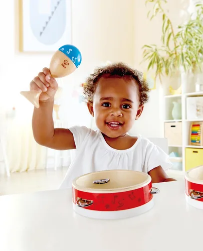 Vista 5 de Hape Juego de percusión junior Juego de instrumentos de percusión de madera de 3 piezas para niños pequeños, E0615