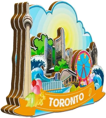 Vista 2 de Imán de madera para nevera de Toronto Ontario, Canadá, Monumentos 3D, recuerdos coleccionables, decoración hecha a mano -2209