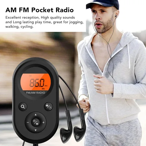 Vista 5 de Radio AM FM, mini radio de sintonización digital, radio estéreo portátil con auriculares, 76 a 108 MHz FM 520/522 a 1710 KHz AM para senderismo