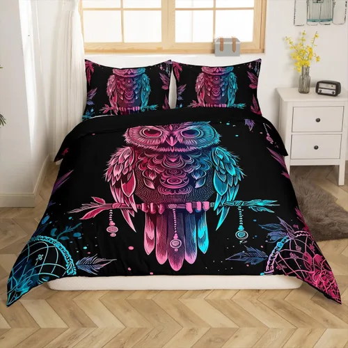 Vista 3 de Erosebridal - Juego de cama con diseño de búhos salvajes y animales salvajes para cama de matrimonio, tamaño doble, para niños y niñas, jóvenes