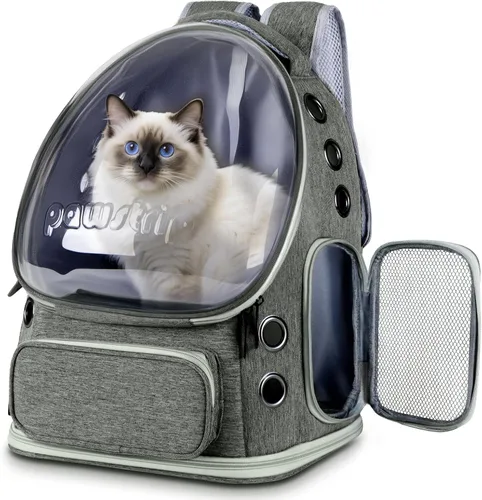 Vista 7 de Mochila Transportadora para gatos con ventana de burbujas de espacio grande, aprobada por aerolíneas, transportadora transpirable para mascotas