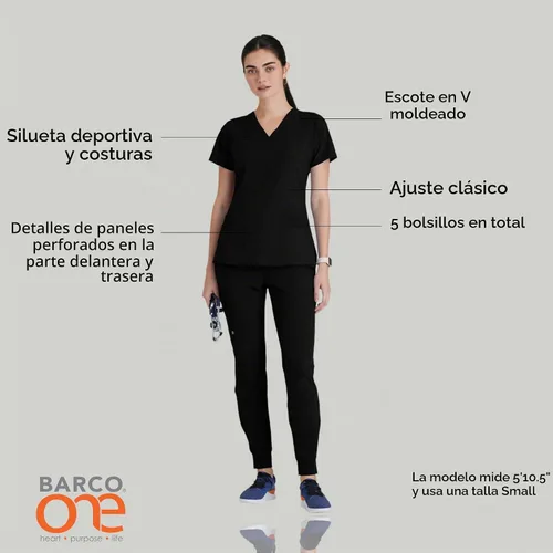 Vista 7 de BARCO ONE - Camiseta médica con cuello en V y 5 bolsillos, elástico de 4 vías, para mujer Negro