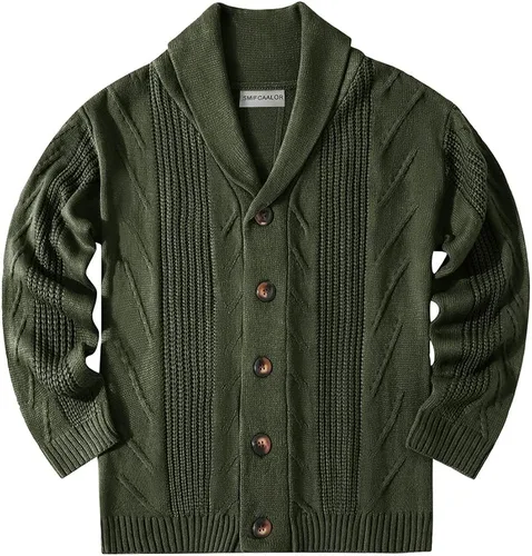 Vista 2 de SMIFCAALOR Suéter de punto trenzado para hombre ajuste holgado grueso cálido con botones