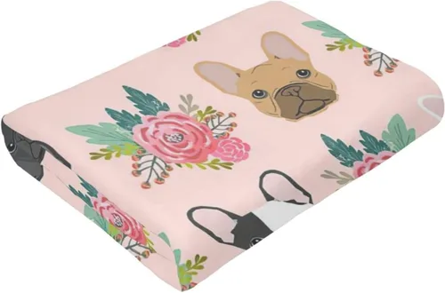 Vista 6 de HAZIMCS Manta de franela de felpa de forro polar, diseño floral de bulldog francés, lindo regalo para mascotas, razas de perro, para sillón